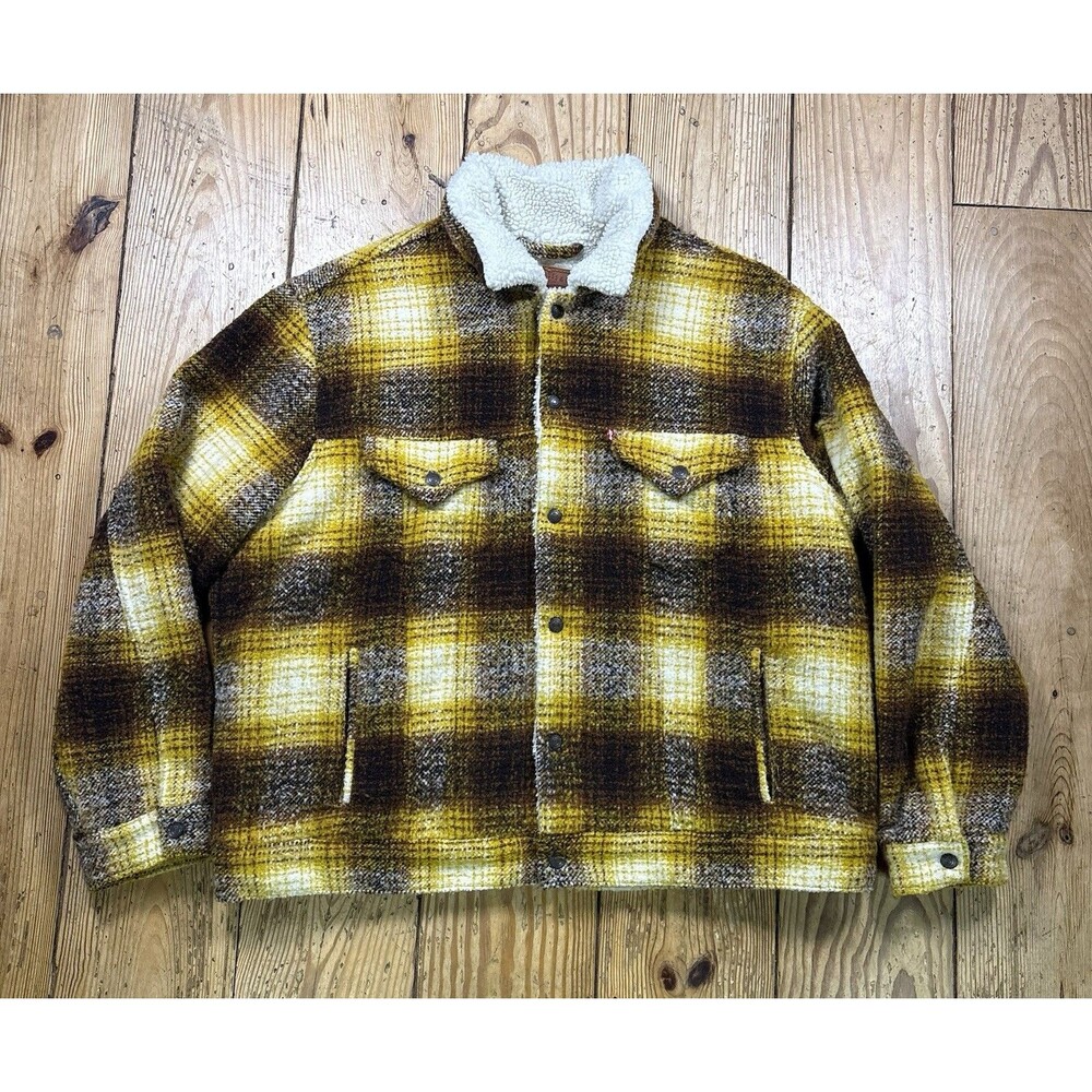 Levi’s Premium Big E Plaid Sherpa Lined Trucker Jacket Vintage Fit Mens Size XL